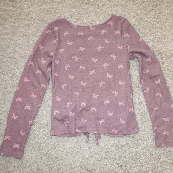 Girls Size Large 10/12 Butterfly Ruched Long Sleeve Top - Picture 3 of 4
